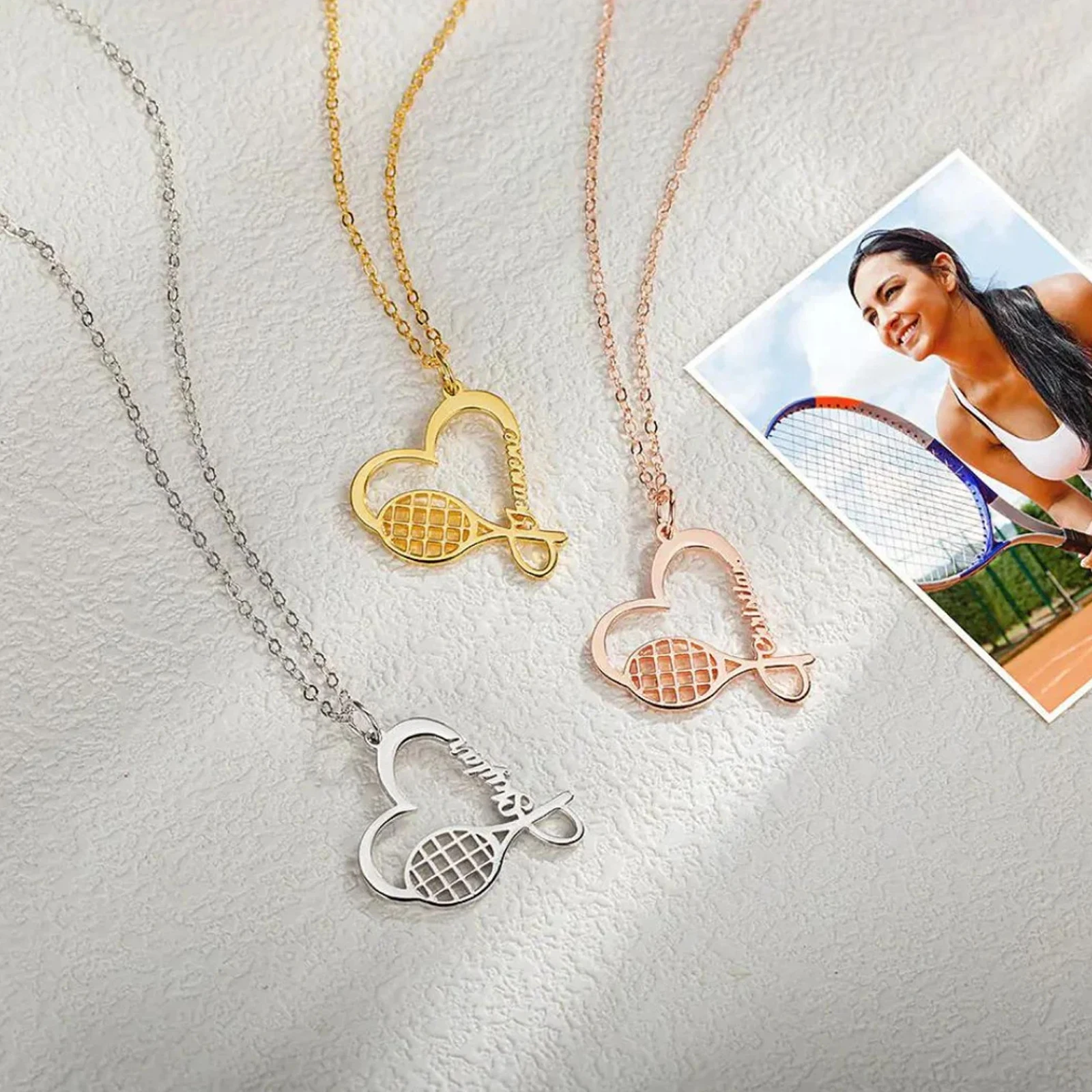 Custom Love Tennis Racquet Name Necklace Stainless Steel Jewelry Sports Personalized Pendant Valentine's Day Gifts 2026 Trend