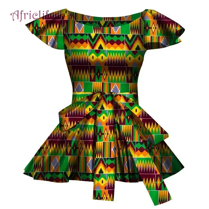 Short Sleeve T-Shirt with Belt Dashiki Print Clothing for Women Change Season Clear Great Afrcian Lady Summer WY4678