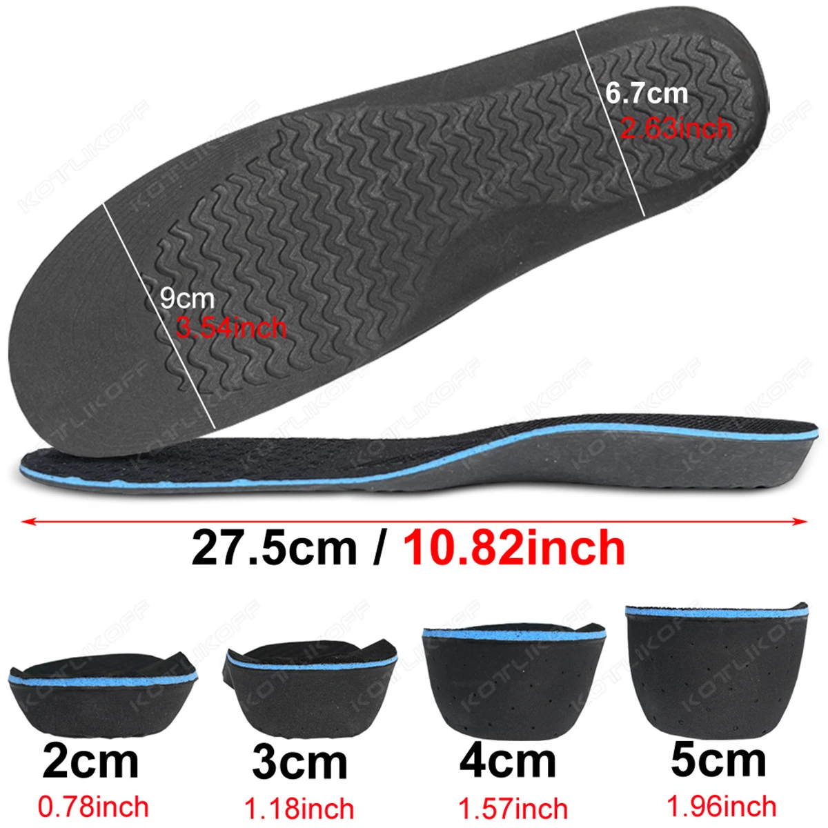 Magnet Massage Height Increase Insoles Invisible Add 2/3/4/5CM Ultra Light Not Collapsing Arch Support Height Increase Shoe Pads