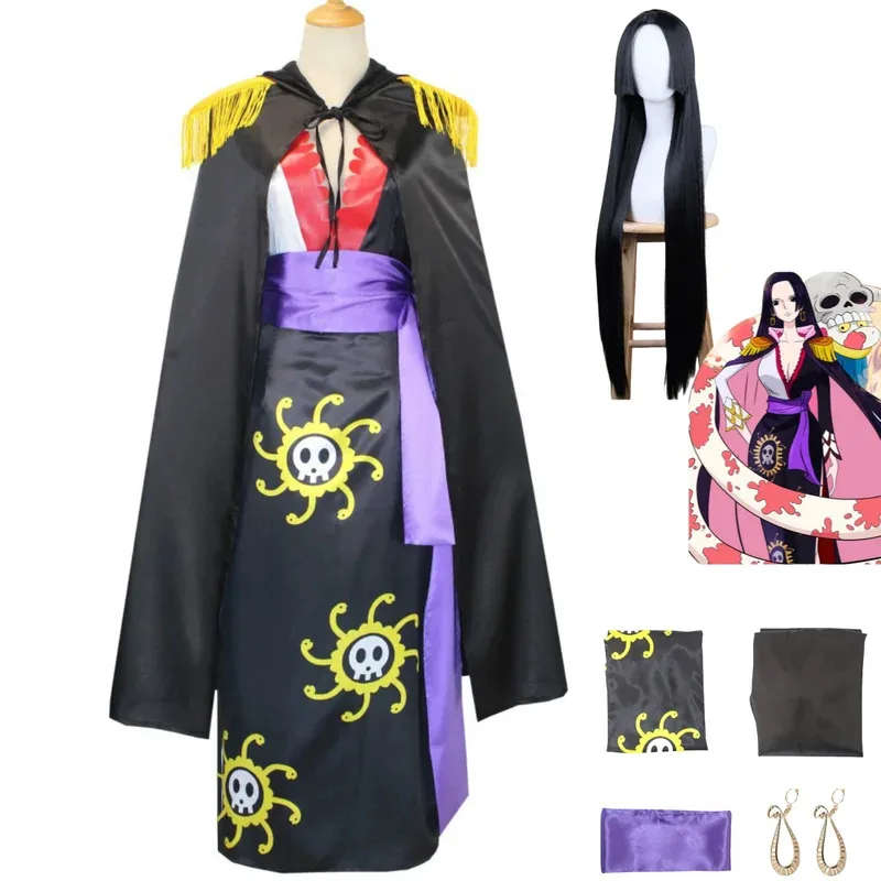 Anime Seven Warlords of The Sea Boa·Hancock Empire Snake Cosplay Costume Black Cloak Kimono Wig Woman Sexy Carnival Suit 5ftu^ 5