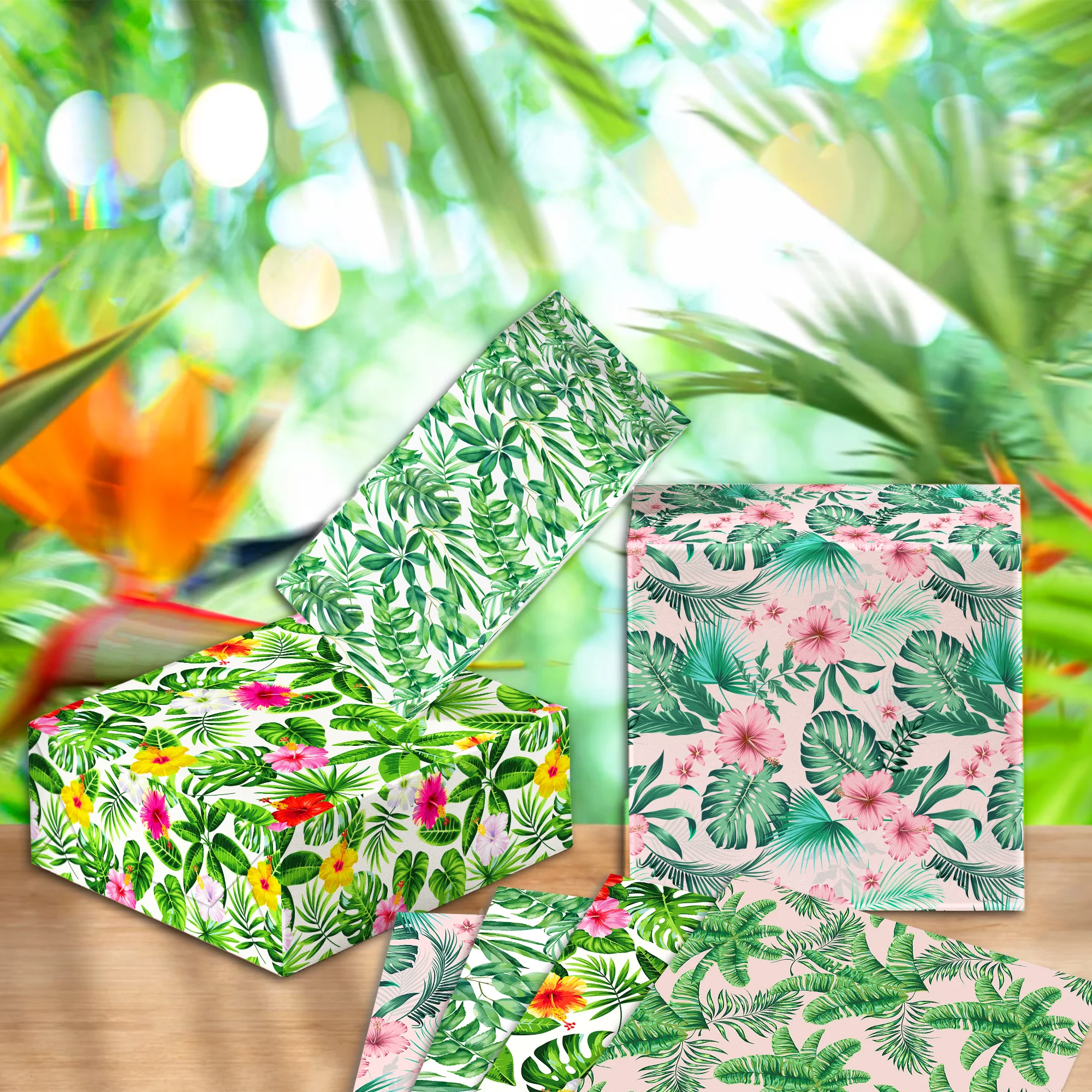 ورق تغليف ورق نخيل هاواي صيفي ، هدية عيد ميلاد ، زينة تغليف ، حفلة استحمام الطفل ، ديكور التعبئة ، هدايا ، 12