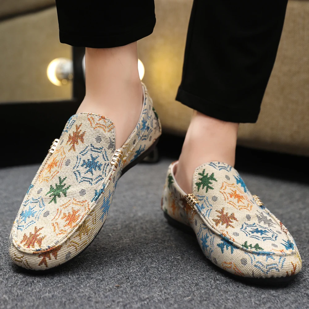 Chaussures de haricots décontractées pour hommes, chaussures tendance en tissu à motif Floral de Style chinois, printemps/été