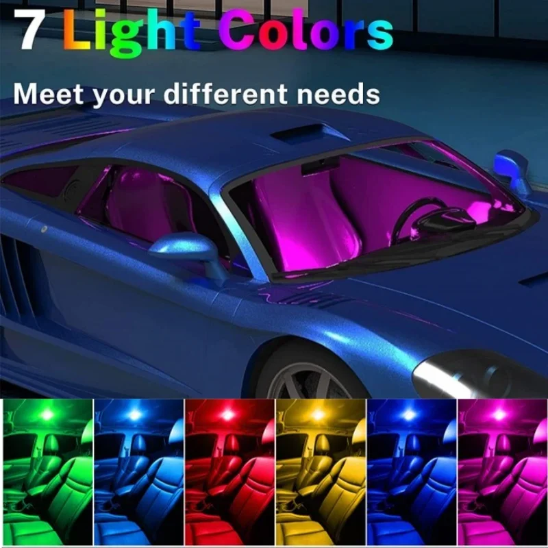 LED Car Lights for Interior, 5 Colors LED Car Interior Lights with 6 Bright LED Lamp Beads USB Rechargeable Illumination Light