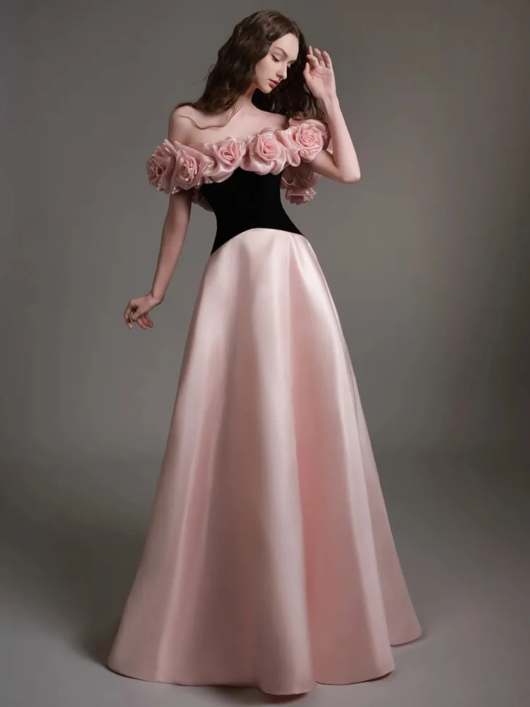 

A new pink one-shoulder light luxury and niche dress for adults