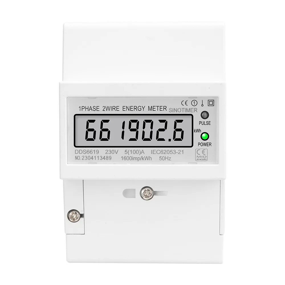 Single Phase Digital Electronic Energy Meter AC230V 100A kWh Counter Consumption Din Rail Analog Electricity Gague Wattmeter