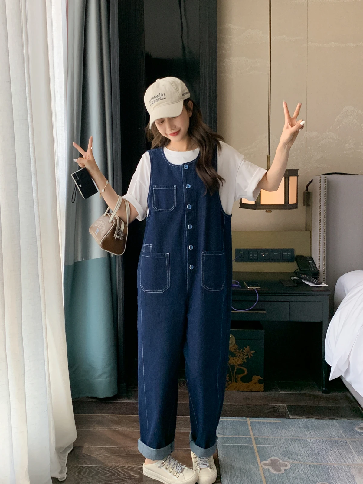 

Джинсовые комбинезоны в стиле ретро, женские весенне-осенние 2024, новые корейские свободные цельные брюки с прямыми штанинами и широкими штанинами