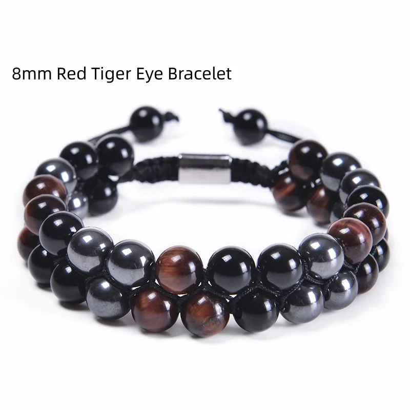 Natuurlijke Tijgeroog Agaat Stenen Armband Heren Gevlochten Verstelbare Zwarte Magneet Yoga String Kralen Armband