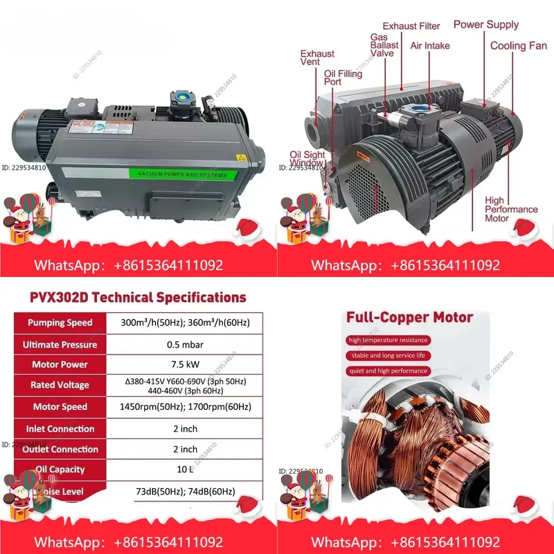 de alta calidad for PVX302D High Flow 300m³/h 360m³/h Oil Rotary Vane Vacuum Pump for Food Freeze Compatible For Model，1pc