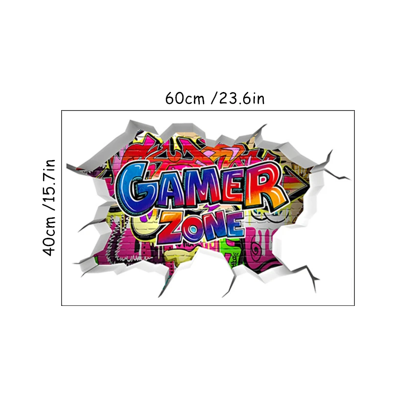 Cool 3D Gamer Broken Wall Art Vinyl Anime Poster Stickers for Kids Room Boy Bedroom Game Zone Home Decoration Cartoon Play Mural