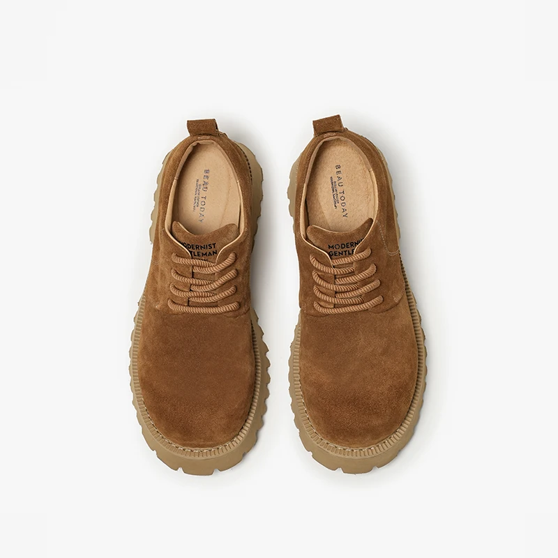 BEAUTODAY ديربي أحذية الرجال جلد البقر المدبوغ بلون جولة تو منصة الدانتيل متابعة أحذية الذكور عادية اليدوية 55650