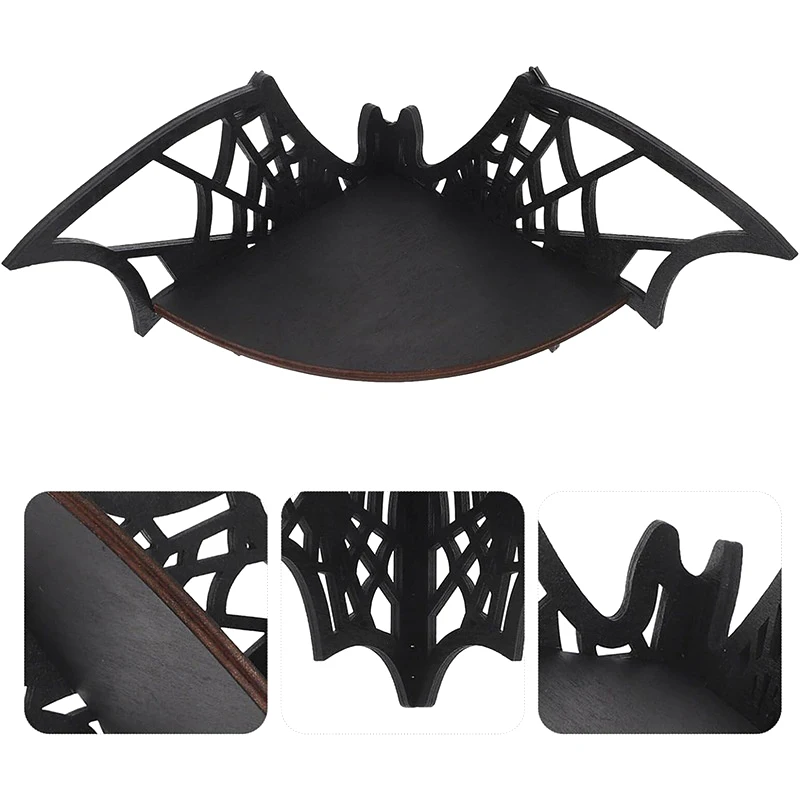 Halloween Decorative Shelf For Home Bat Corner Shelves Wooden Floating Bat Wall Corner Shelves Gothic Jewelry Display Shelf