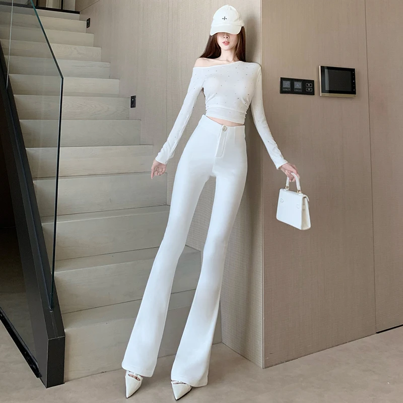 ハイウエストスリムフィット Thiened Fce レディース秋冬フレアパンツカジュアルパンツ弾性スーツ Sle Bell Bot