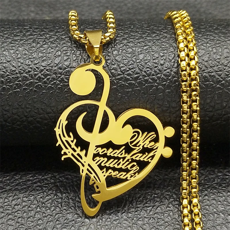 Love Heart Music Necklace For Women Men Stainless Steel Gold Silver Color Music Score Fashion Male Pendant Jewelry collar