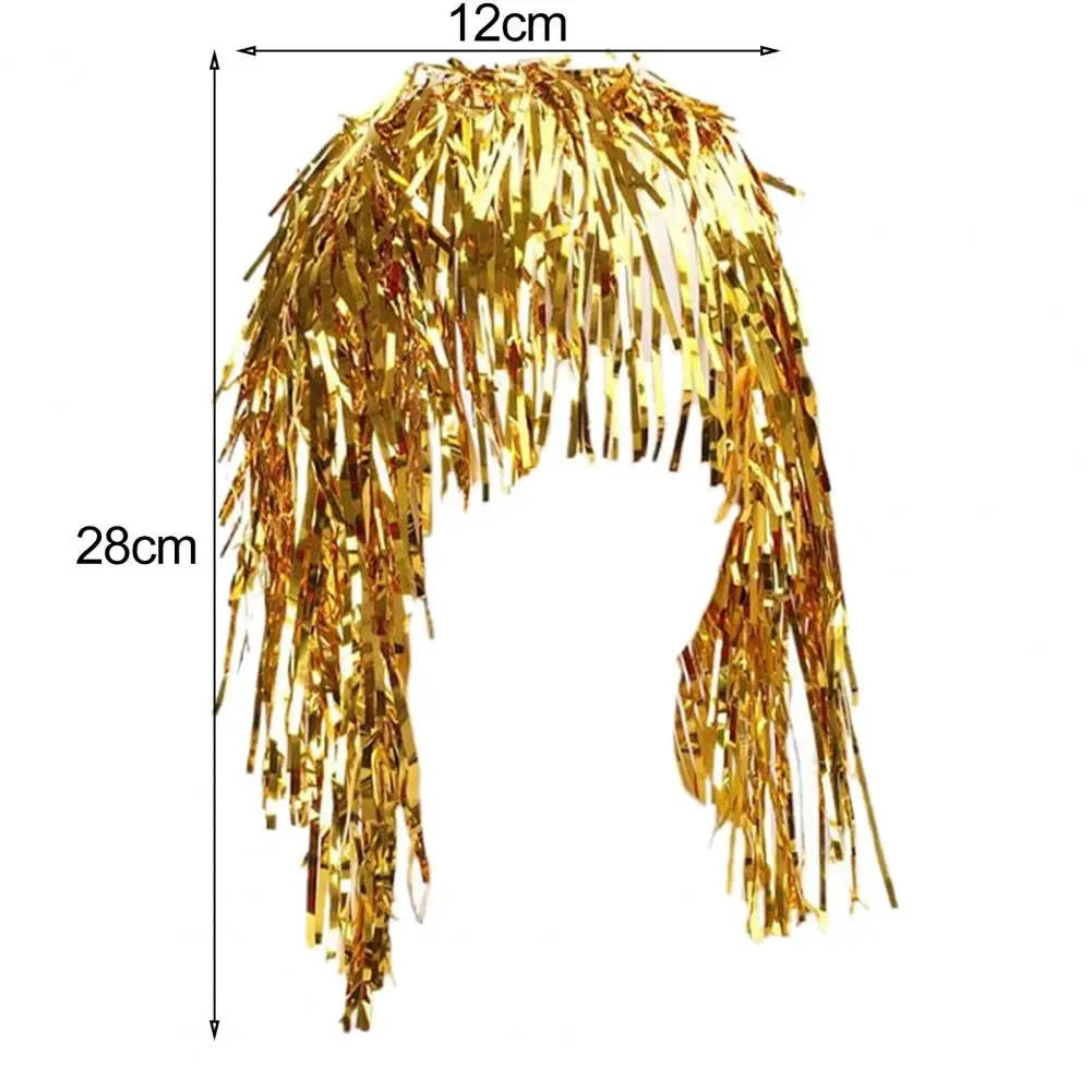 28cm Shiny Party Wig Cosplay Disco Foil Tinsel Adults Metallic Party Supplies  Aluminum Foil Metal Wire Wig Festive Decoration