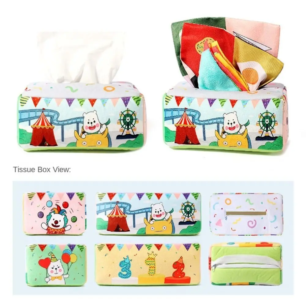 

Montessori Tissue Box Toy Soft and Tear-resistant Zipper Cloth Book Toy Finger Exercise Cartoon Pattern Cloth Tissue Box