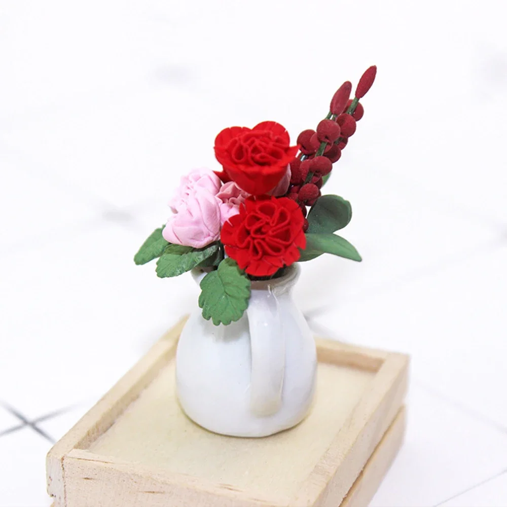 1/12 Dollhouse Miniature Accessories Mini Ceramic Flower Vase Simulation Model Toys for Doll House Decoration ob11