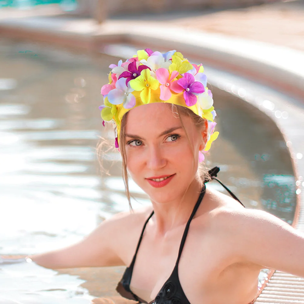 

2pc Flower Swim Cap Hair Protection Large Stretchy Swimming Hat For Women Long Hair Braids Pool Summer Cap Comfortable Durable