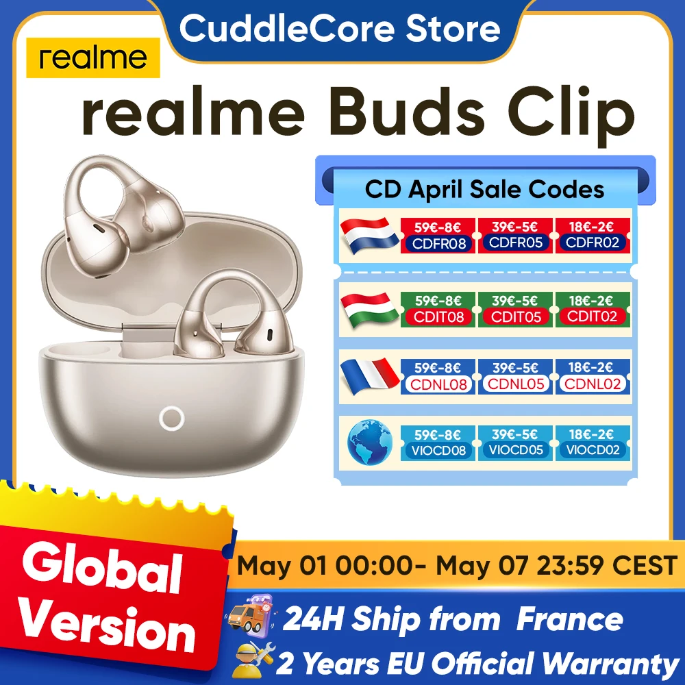 realme Buds Clip 2026 New OWS Earphone AI 85db 36H Batter Life For Smartphone realme GT 8 Pro realme 14 Pro Plus BT5.4 IP55