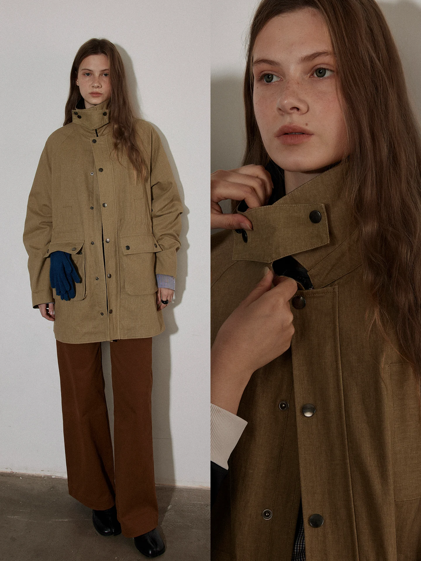 

Lofi Choose Vintage Collar Patchwork Workwear Jaet Women's Loose Slimming Autumn Design Casual Long Sve Button up