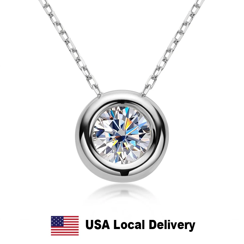 

1CT Bezel Setting Moissanite Pendant Necklace Women 925 Sterling Silver Clavicle Chain Round Bubble Solitaire Necklace Jewelry