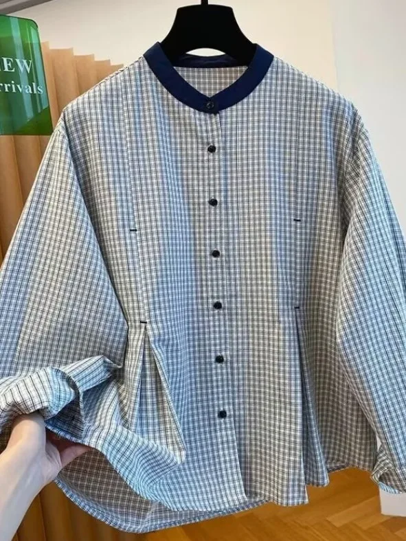 

Retro Korean Style Plaid Long Sleeve round Neck Shirt Spring Autumn 2026 Elegant Unique Super Beautiful Top Casual Style