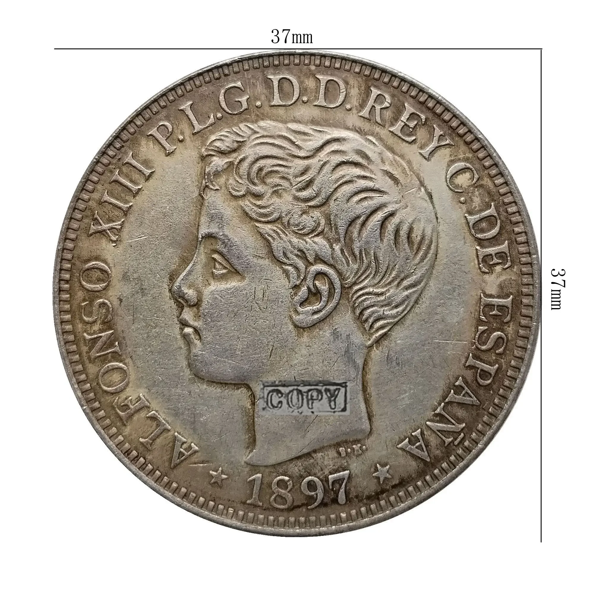 

1897 Philippine Old Coin Brass Material Copy Collection Commemorative Silver Coin Spain Alfonso XII Coin
