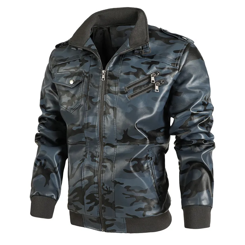 

Autumn Pu Leather Jacket Men's Camouflage Leather Jacket Youth Locomotive Washed Retro Leather Jacket Men