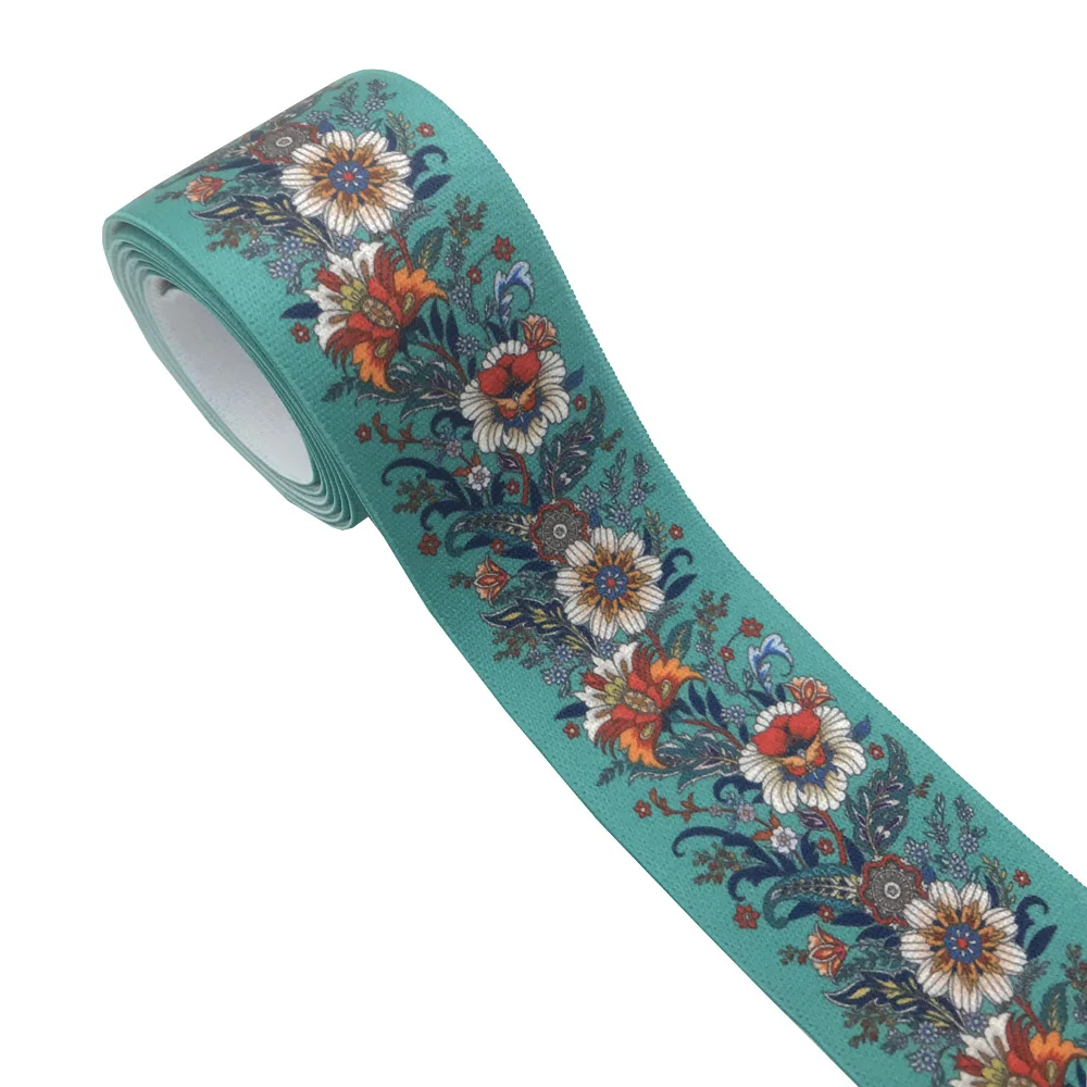 2/5/10 Meter/Lot 25mm 38mm Flowers Print Garment Waist Elastic Webbing DIY Apparel Band Bags Strap Sewing Accessories