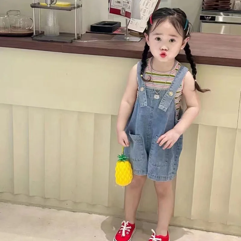 Summer Baby Clothes Suit Children Boys Girls Short Sleeveless Vest Overalls 2Pcs Toddler Casual Costume Kid Tracksuits 1-7years