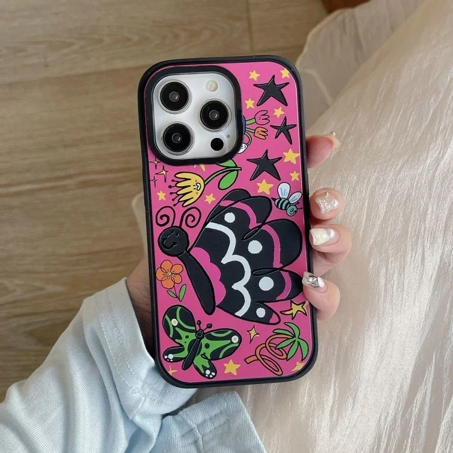 Creative Cute Butterfly Black Frosted Phone Case Cover for IPhone 13 14 15 Pro Max Case