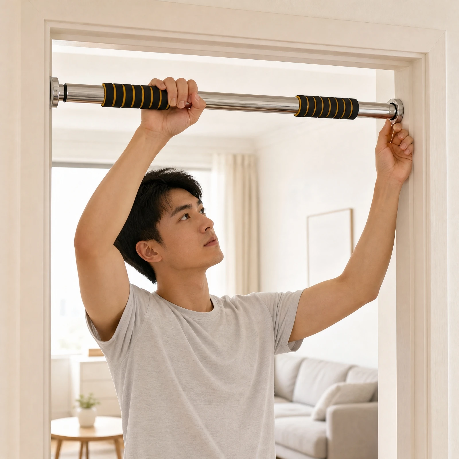 Adjustable Doorway Pull-up Bar Padded Doorway Pull up Bar Wobble-without Compact for Apartment, Bedroom