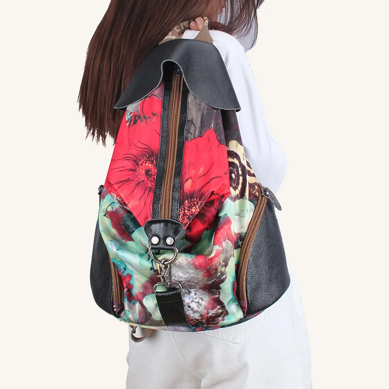 Canvas with leather Women Backpack Luxury Fashion large-capacity student female shoulder bag simple commuter travel backpacks