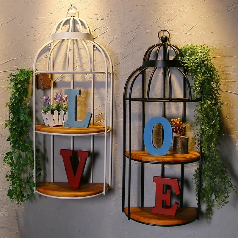 

Retro Industrial Bird Cage Storage Rack, Wall Hanging Shelf, American Metal Frame, Bar, Cafe, Home Decoration