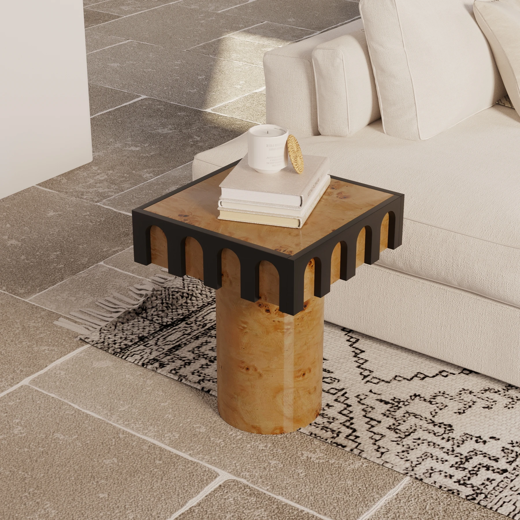 

^a Modern Wabi-Sabi Style Solid Wood Console Table Tree Bark Finish Movable Sofa Side Bedroom Corner Table Small Vintage Living*