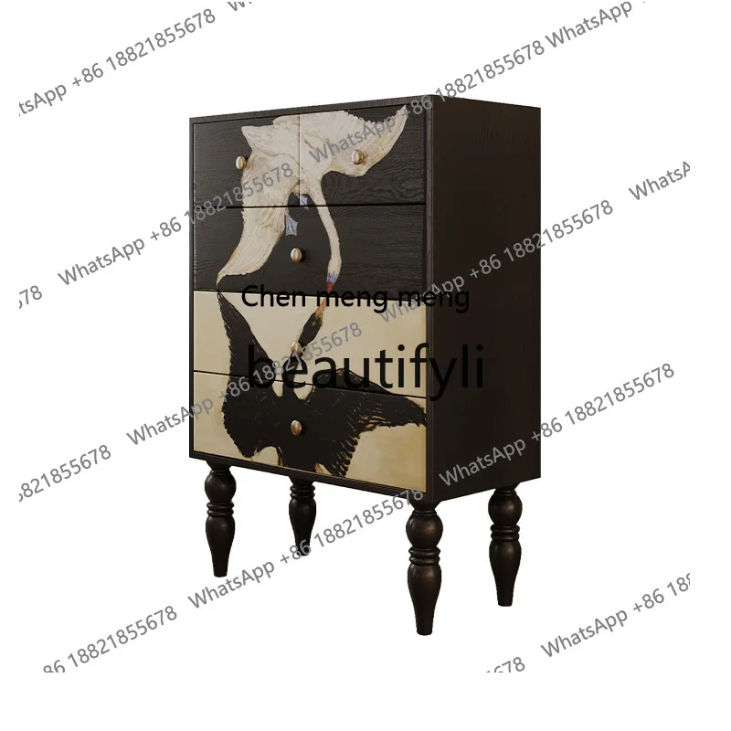 New arrive French retro chest black and white swan cabinet living room dining side cabinet