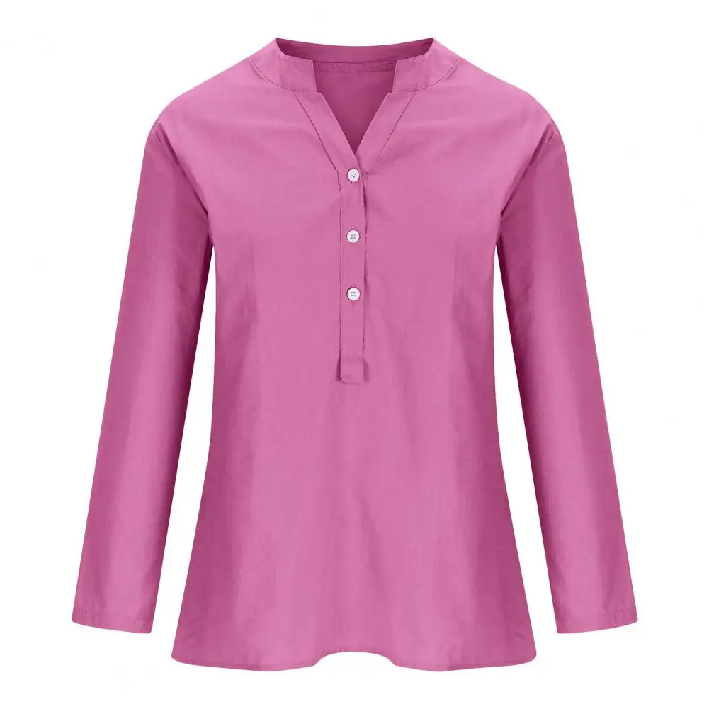 

Comfortable Blouse Trendy Women's V-neck Buttoned Blouse Stylish Loose Fit Tunic Tops for Office Ladies with Long Sleeves Solid