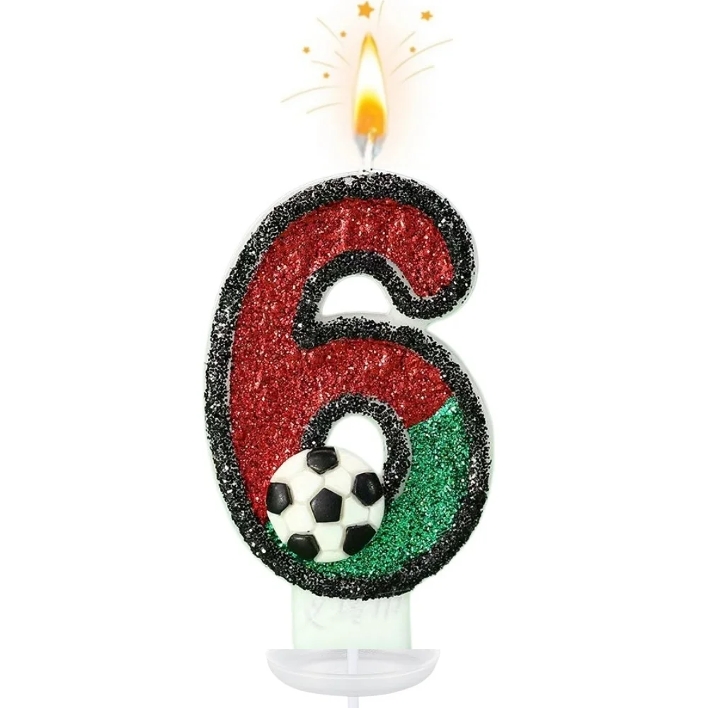 Nieuwe 0-9 cijfer verjaardagskaarsen, originele zwarte rand, tweekleurige voetbal verjaardagstaart, digitale feestkaars decoratie