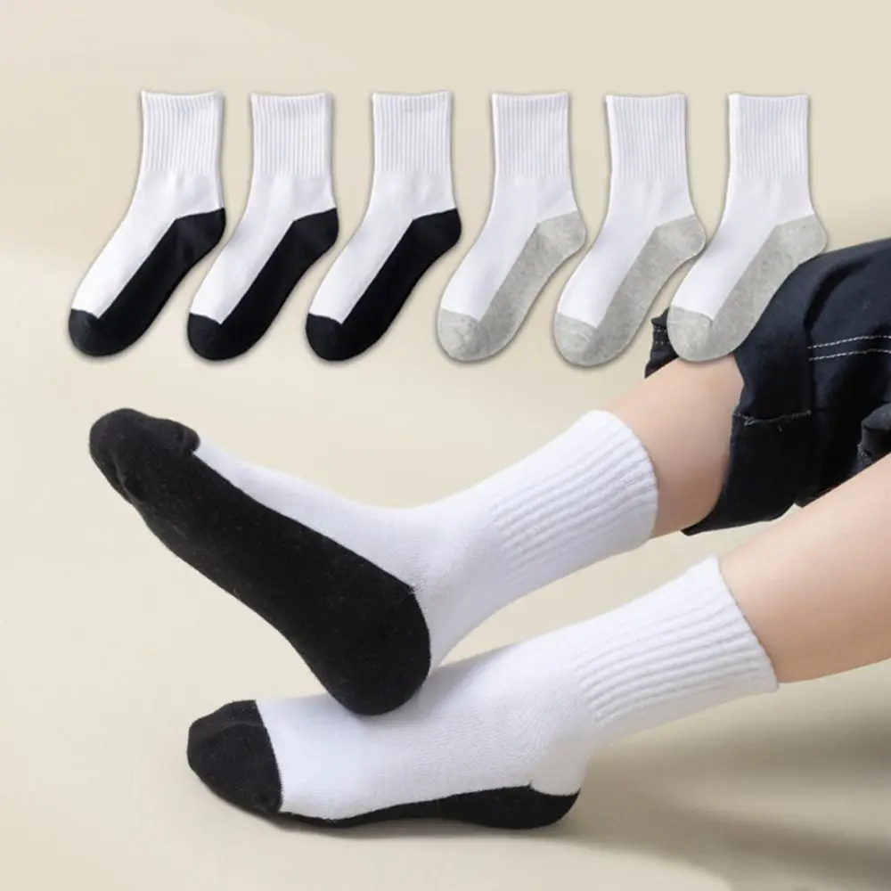

4/6Pairs Fashion Simple Men's Mid-calf Socks Non-slip Breathable Men Tube Socks Patchwork Hosiery Sports Sock Summer