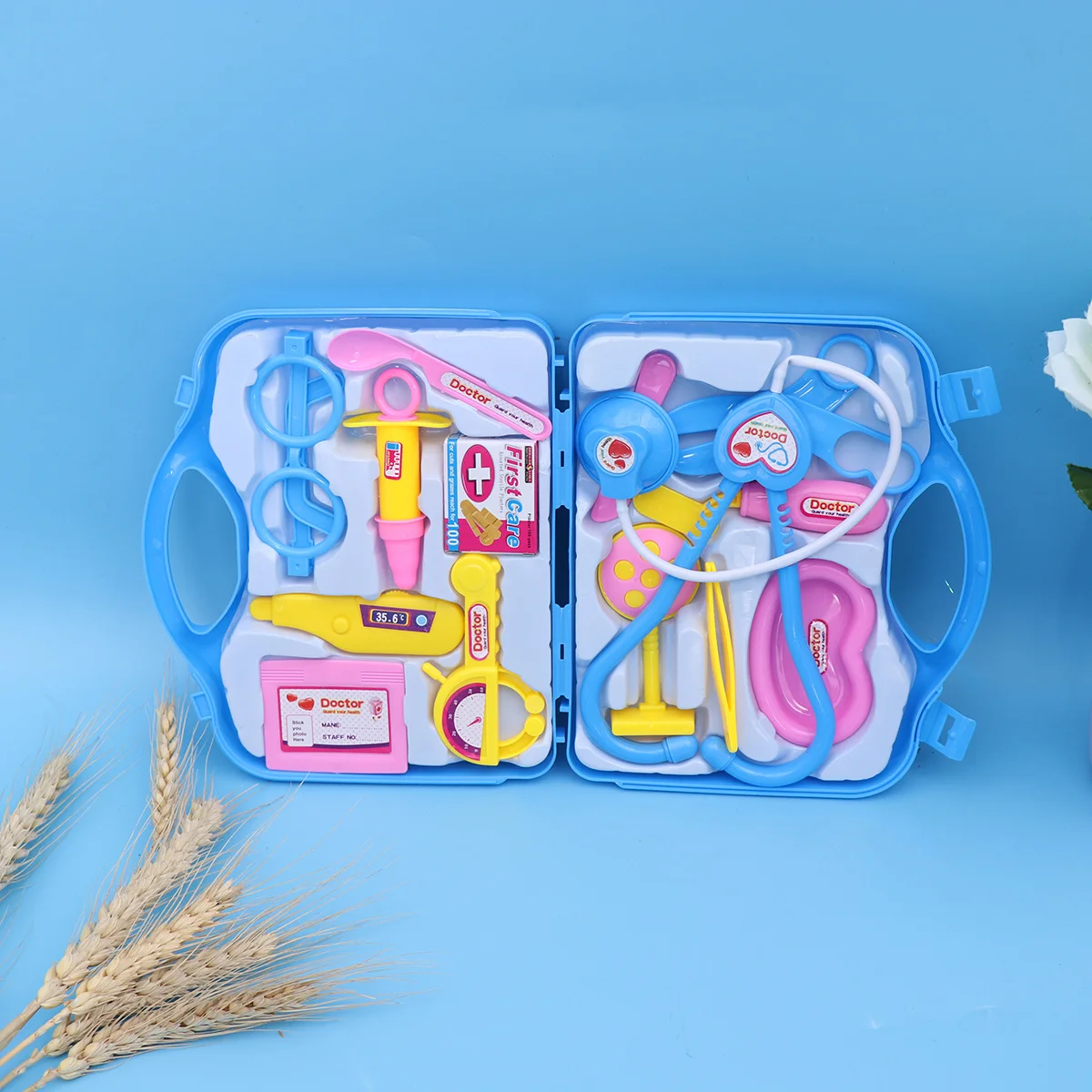 Crianças role play médico kit estetoscópio termômetro tesoura caso fingir jogar conjuntos de ferramentas kits de ferramentas médico