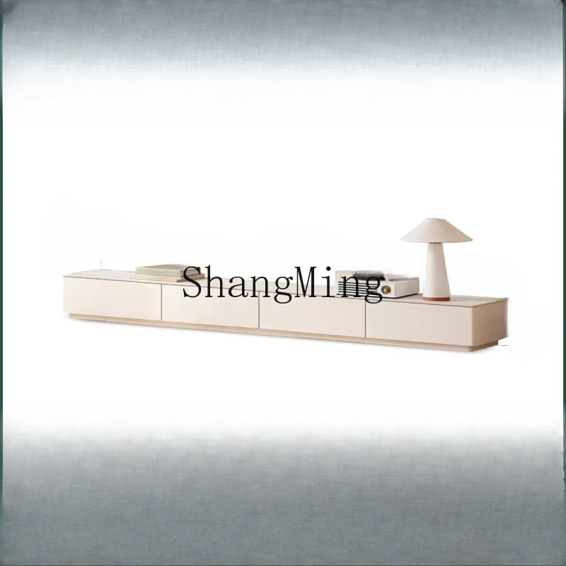 

FG solid wood floor cabinet cream wind rock panel TV cabinet small apartment living room floor white splicing locker