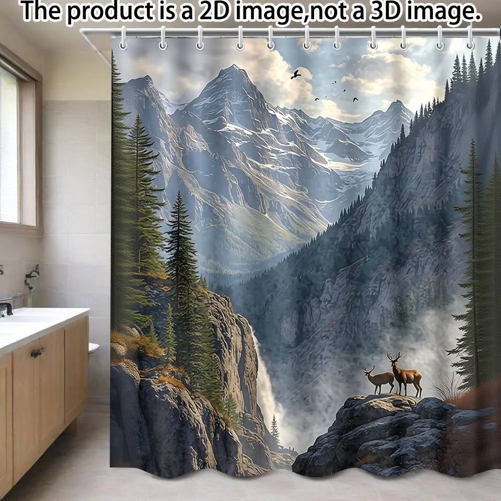 

Mountain Landscape Shower Curtain Waterproof Forest Nature Bathroom Decor Scenic Wilderness Print 180x180cm Realistic Outdoor Ho