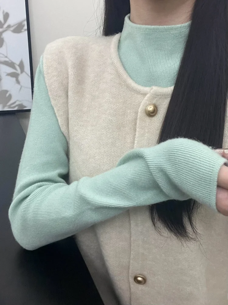 Ele Layered Knitted Base irt Women's Innerwear Pure Color Simple Sle Autumn Winter Sweater Vest Versatile Basic Top