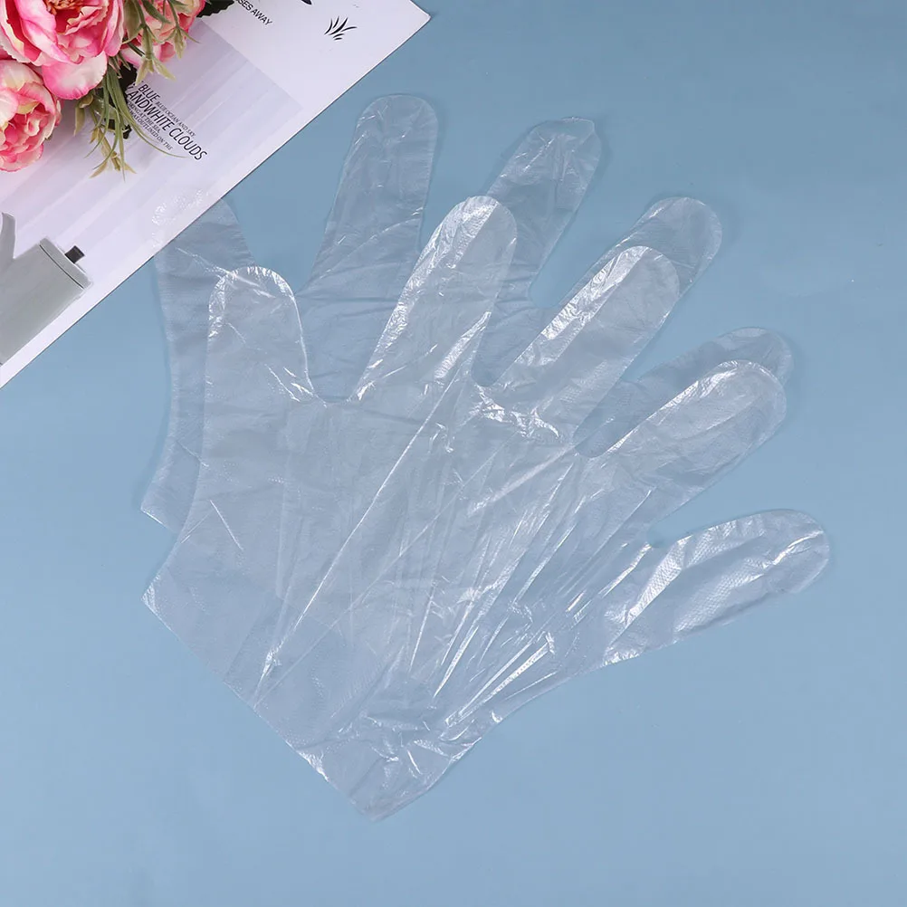 300Pcs Thicken Transparent Disposable Gloves Food Grade Pe Protective Working Gloves Industrial Labor Fingerprint Barrier