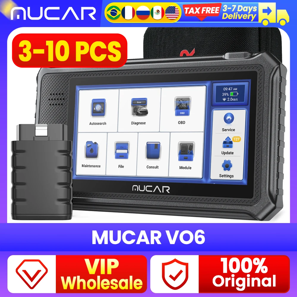 VIP Wholesale 3-10 PCS MUCAR VO6 Full System 28 Reset Lifetime Free Best Professional Car Diagnostic Tools Auto OBD2 Scanner