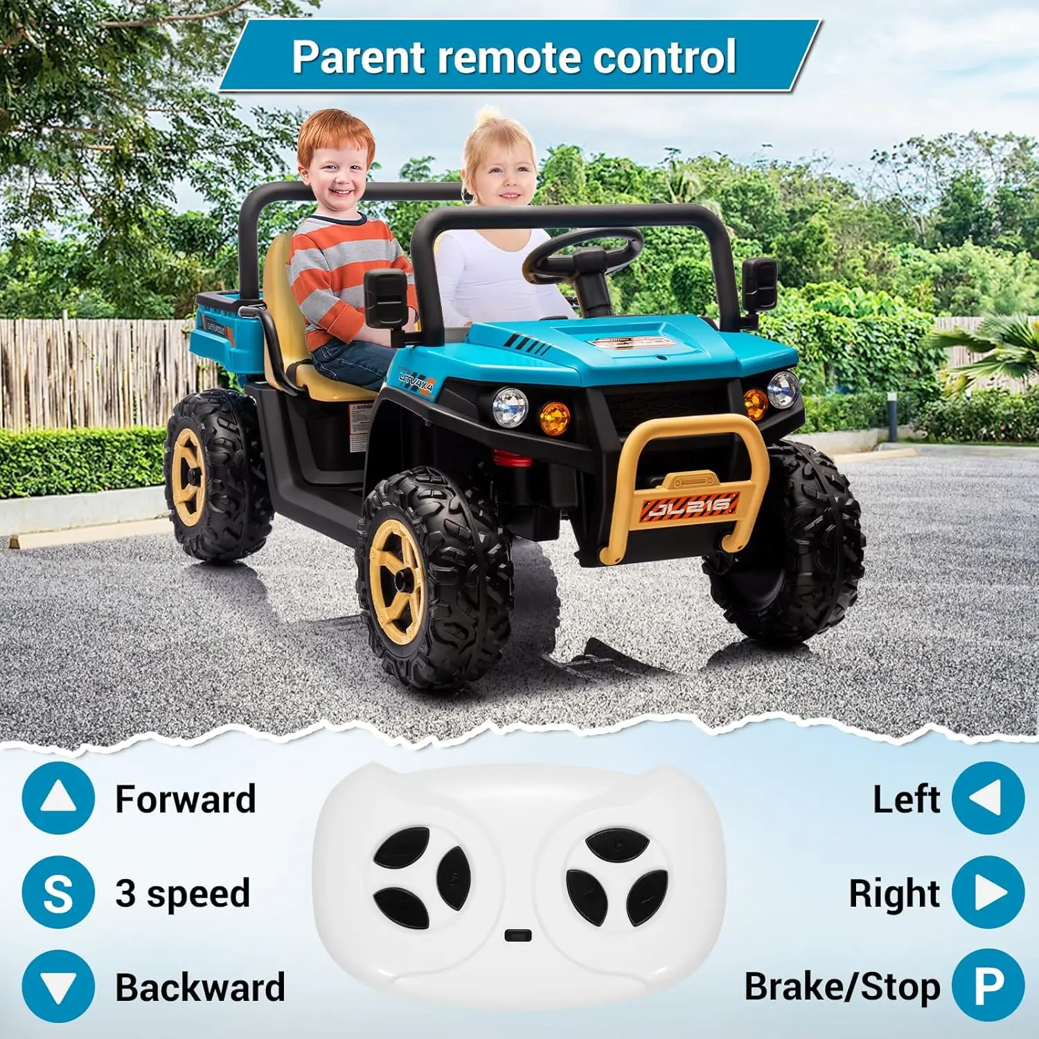 24v 2 lugares passeio no caminhão basculante alimentado por bateria utv para crianças passeio em carro brinquedos com controle remoto pneus eva 4wd veículo elétrico