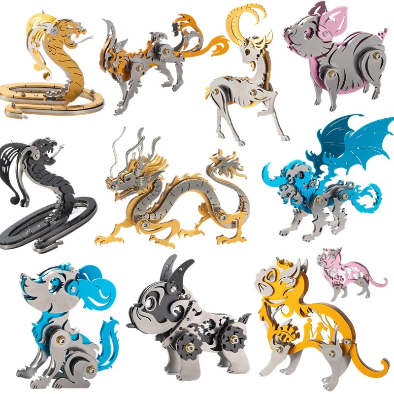 MOKR-Puzzle animal 3D en métal pour enfants et adultes, jouet éducatif, modèle de puzzle, dragon, chat, chien, salle, apprentissage, bricolage,