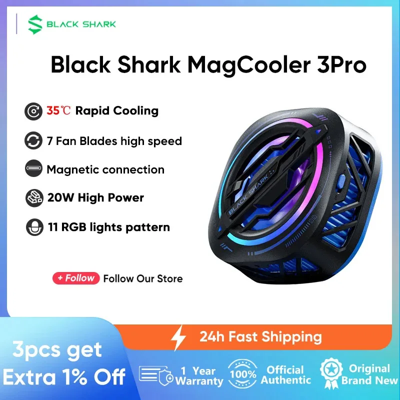 Black Shark Cooler 3 Pro Magnetic  FunCooler with RGB Light Fast Cooling Fan Cooler APP Control ICE Dock for Android iOS