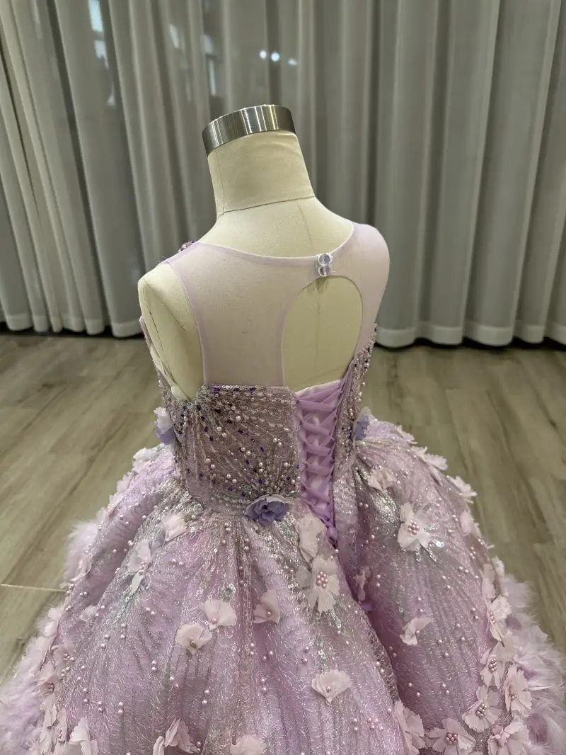 Vestido de princesa púrpura con flores para niños