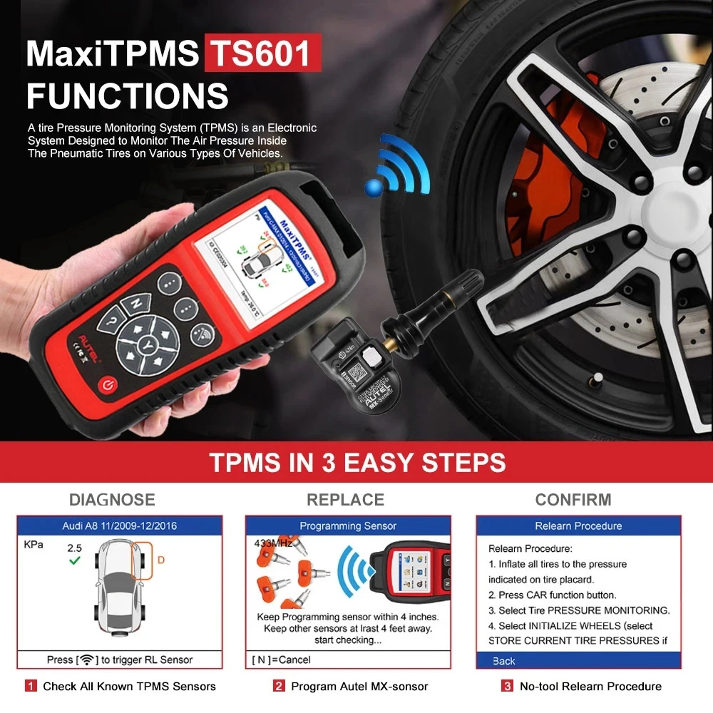 Autel MaxiTPMS TS508WF Car TPMS Relearn Tool, 2024 WiFi Ver. of TS508 TS501 TS408S TS601, Activate/Relearn/Diagnosis All Sensor