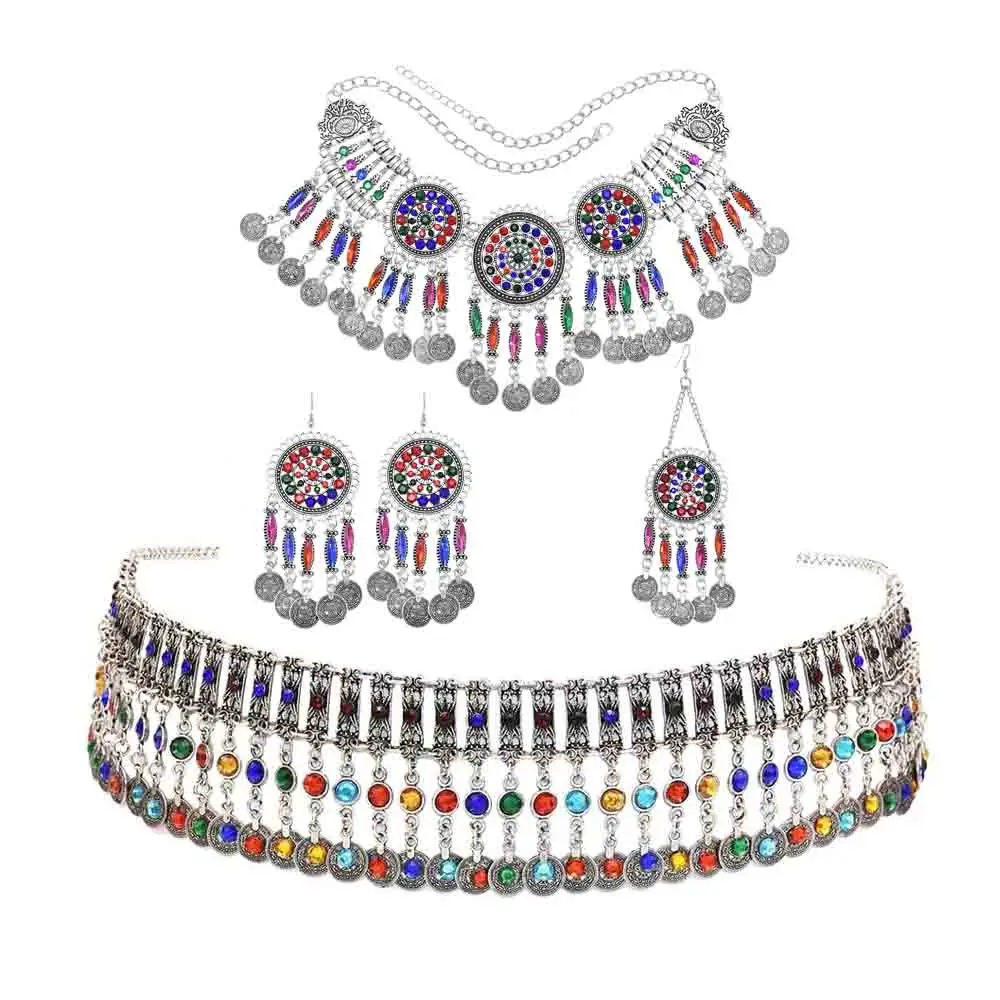 Turkish Bohemian Coin Necklaces Earrings Belly Chains Hair Clips Jewelry Sets for Women Afghan Indian Festival Party Jewelry